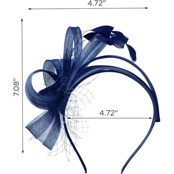 Fascinators Headband with Feather, Navy Blue